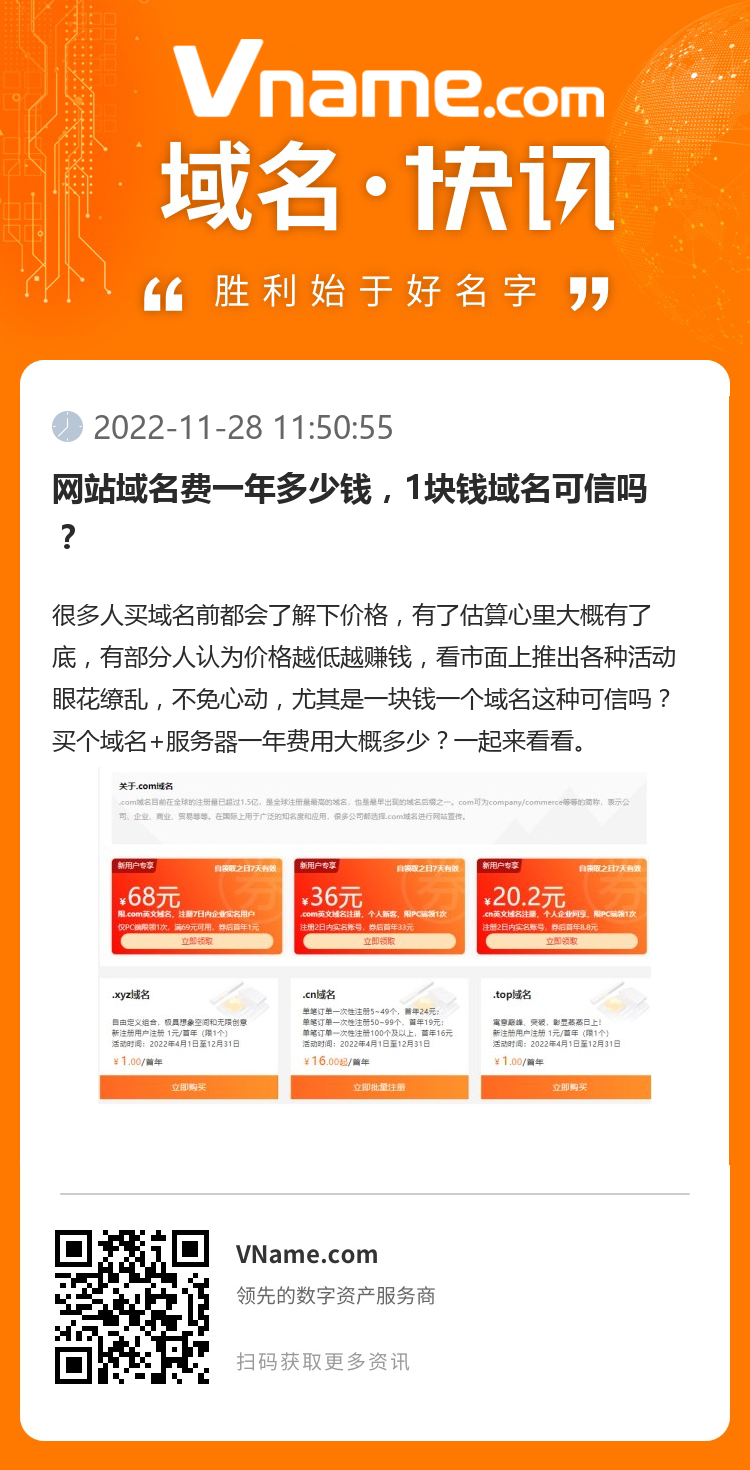 網(wǎng)站域名費(fèi)一年多少錢，1塊錢域名可信嗎？