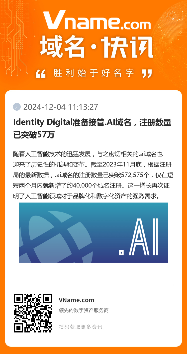 Identity Digital準(zhǔn)備接管.AI域名，注冊數(shù)量已突破57萬