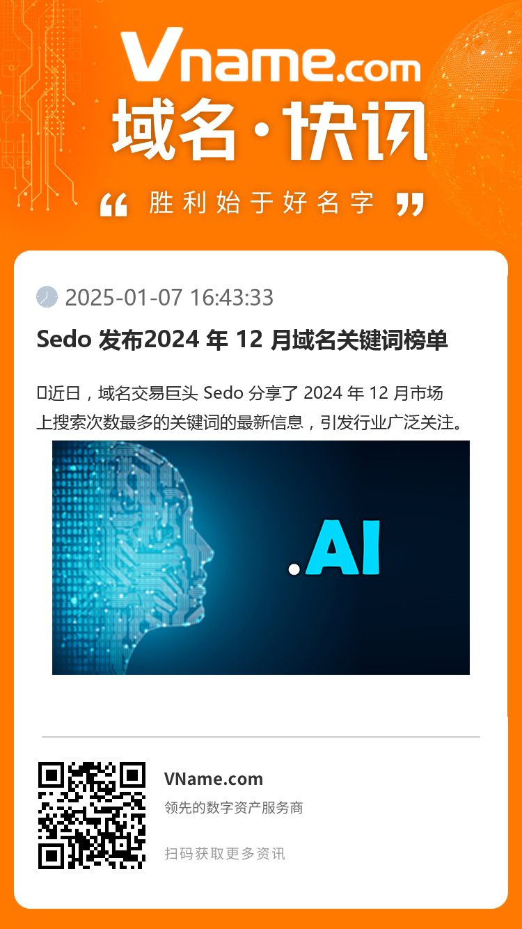 Sedo 發布2024 年 12 月域名關鍵詞榜單