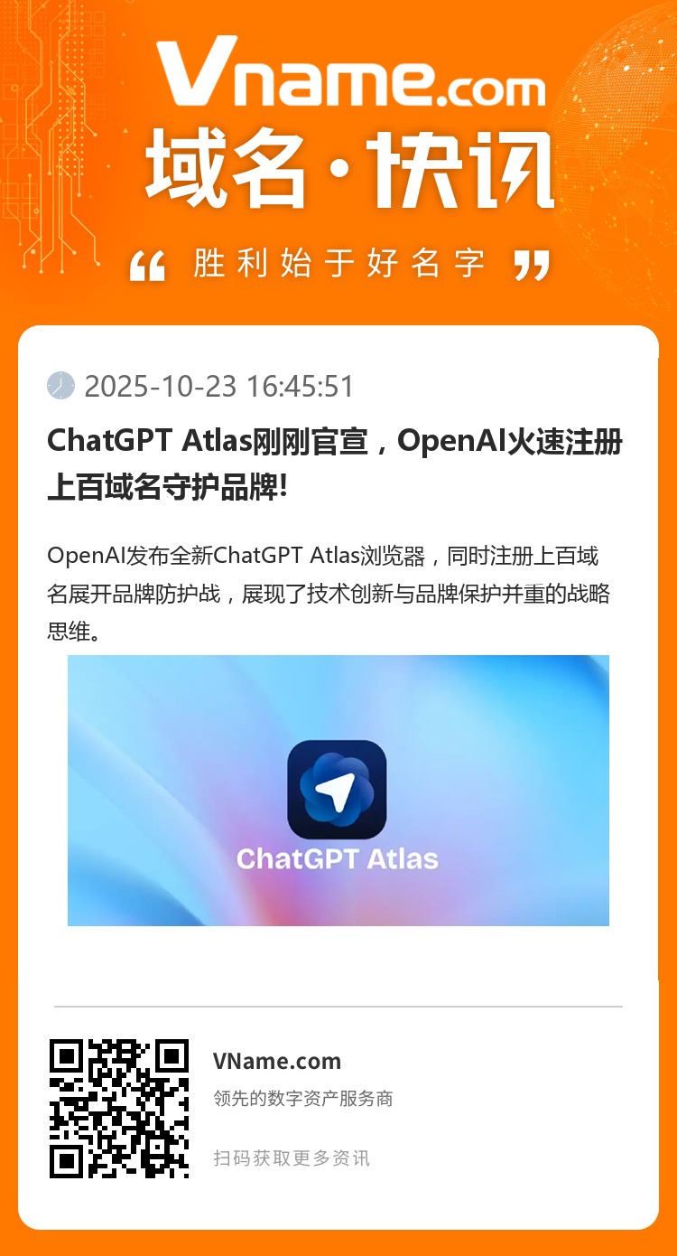 ChatGPT Atlas剛剛官宣，OpenAI火速注冊上百域名守護品牌!