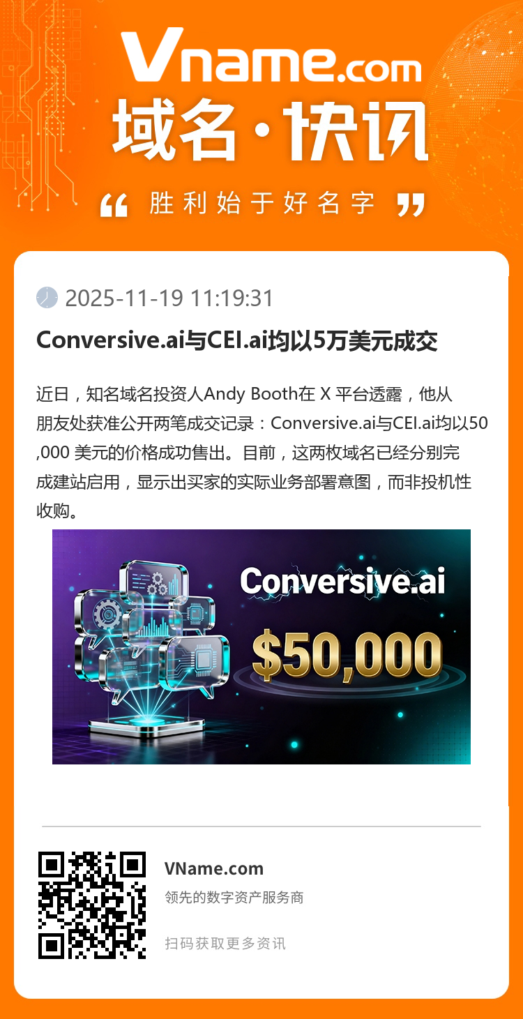 Conversive.ai與CEI.ai均以5萬(wàn)美元成交