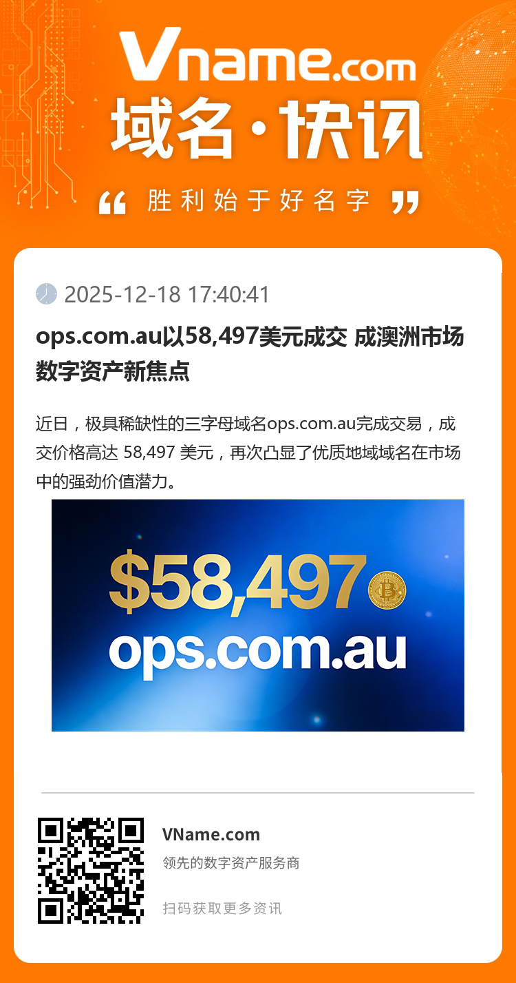ops.com.au以58,497美元成交 成澳洲市場(chǎng)數(shù)字資產(chǎn)新焦點(diǎn)