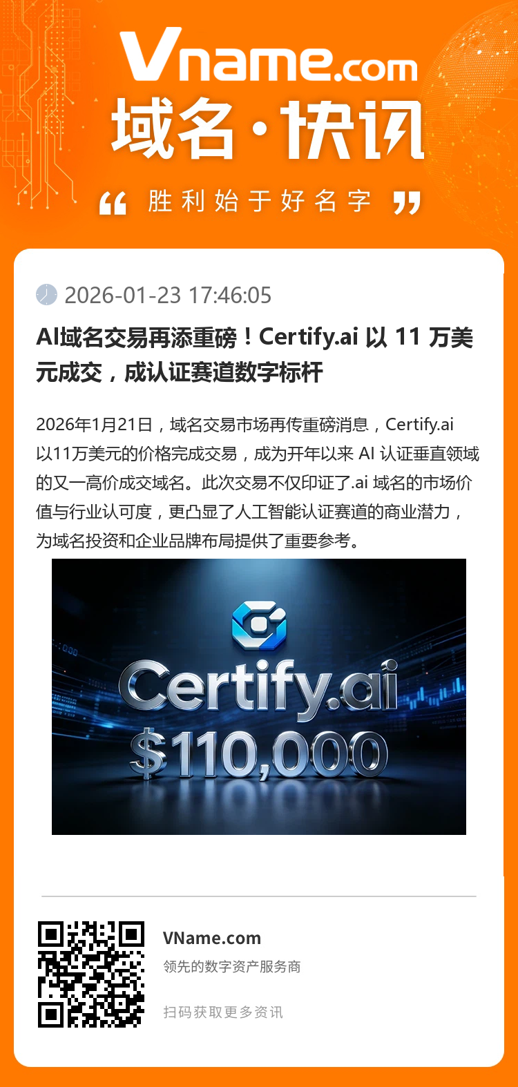 AI域名交易再添重磅！Certify.ai 以 11 萬美元成交，成認證賽道數字標桿