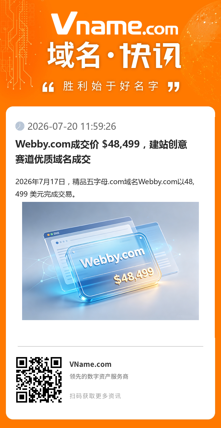 Webby.com成交價(jià) $48,499，建站創(chuàng)意賽道優(yōu)質(zhì)域名成交
