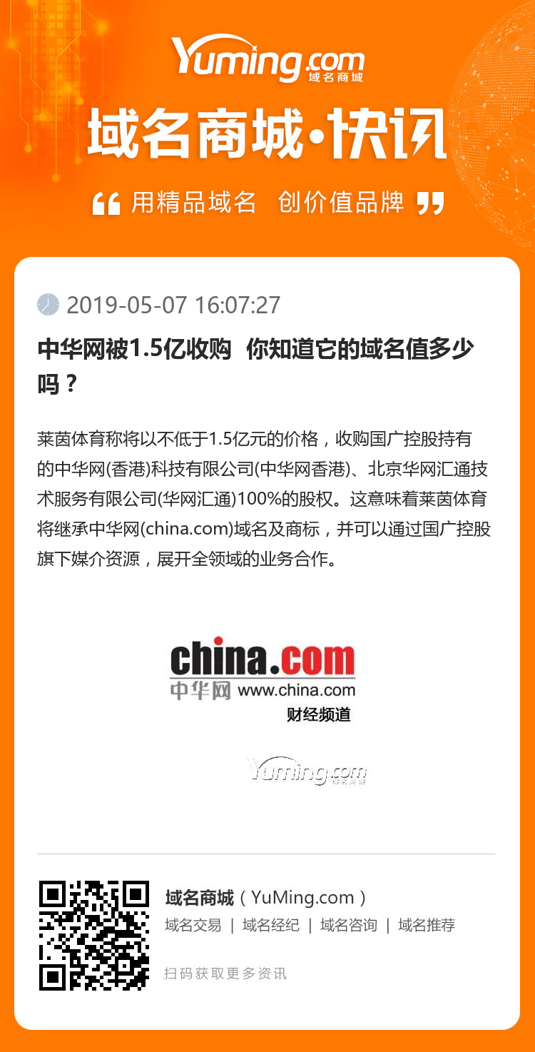 中華網被1.5億收購  你知道它的域名值多少嗎？