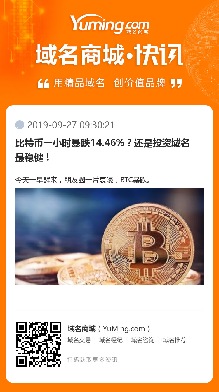比特幣一小時暴跌14.46%？還是投資域名最穩健！