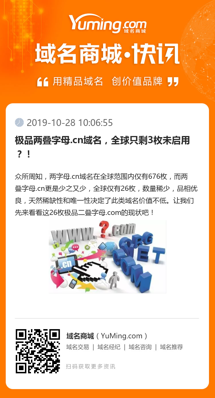 極品兩疊字母.cn域名，全球只剩3枚未啟用？！